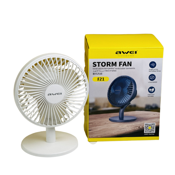 Awei F21 Mini Rechargeable Fan (2000mAh)- White Color