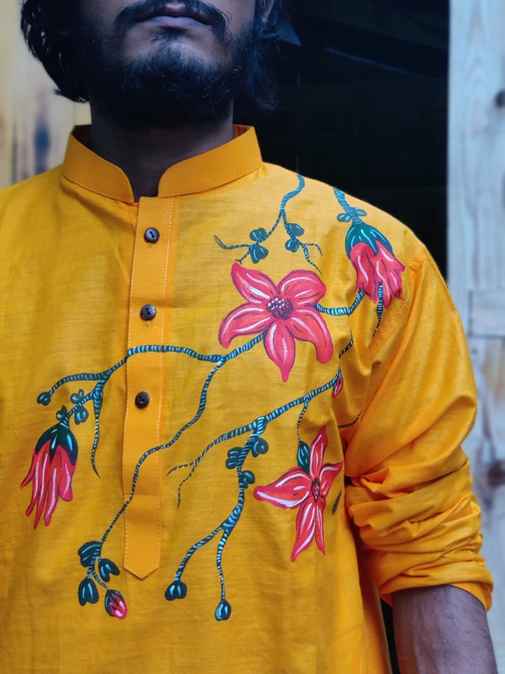 Hand Painted Panjabi (Shimul - Bashonti)